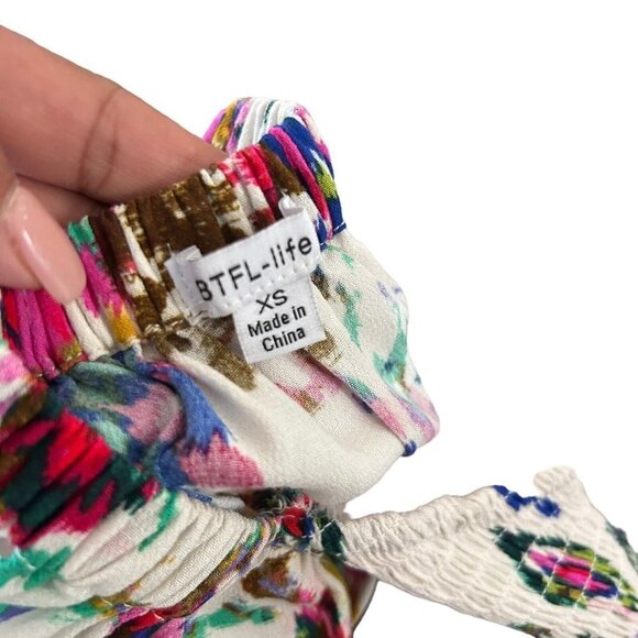 BTFL-Life Floral Colorful Tunic Top Balloon Sleeves Open Back Ties Blouse XS - Picture 11 of 13